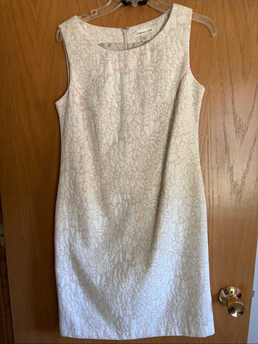 Coldwater Creek Ivory Floral Jacquard lined Sheath Dress knee lenghth